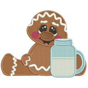 Gingerbread Man Holding Jar Of Milk Filled Machine Embroidery Design Digitized Pattern